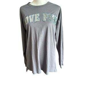 PINK Victoria's Top NWT Size Medium Gray Secret Sequin Long Sleeve Open Back Top